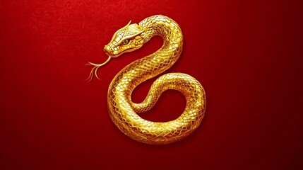 Obraz premium Happy Chinese New Year 2025: Gold Snake Zodiac on Red for Lunar Celebration Cards