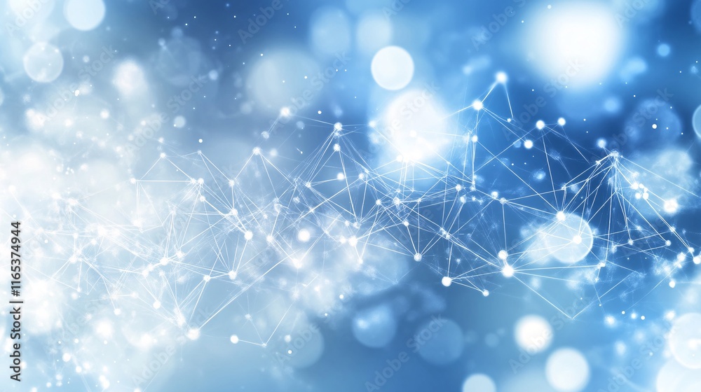 Poster Network connections glowing on a blue bokeh background representing data exchange