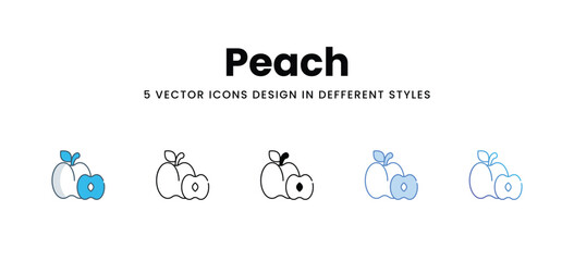 Peach icons in different style vector stock illustration