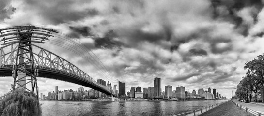 New York City - October 24, 2015: Panoramic aerial view of New York City skyline from Roosevelt Island