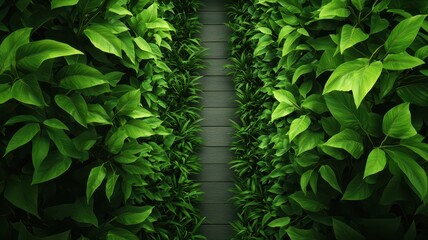 Obraz premium A pathway through an overgrown jungle filled with lush greenery. Surrealistic image for metaphor.