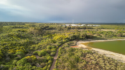 Aerial view of Lake Thetis, a unique salt lake in Western Australia