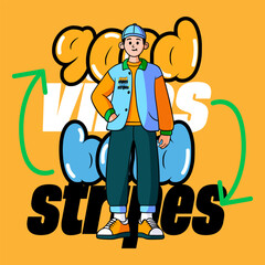 Cartoon comic good vibes streetwear typography illustration