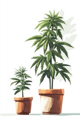 Two Cannabis Plants in Different Sized Pots