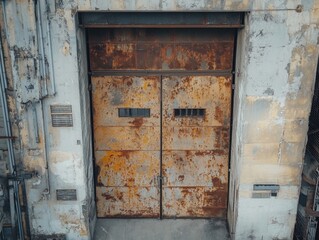Old rusty door opened on building