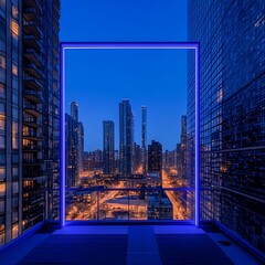 Neon frame on brick wall Neon background.