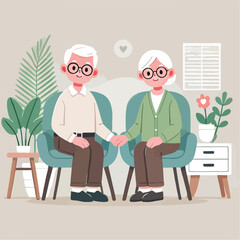 vector image of grandfather and grandmother sitting on chairs
