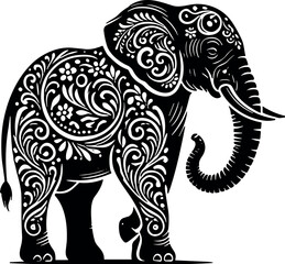 Elephant vector black silhouette cricut design for T-shirt