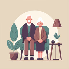 vector image of grandfather and grandmother sitting on chairs