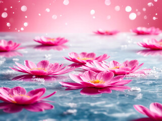 Pink Flowers Floating on Water with Pink Background