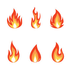 Flame collection vector illustration, set of fire flames