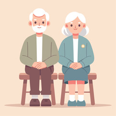 vector image of grandfather and grandmother sitting on chairs