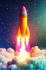 Colorful Rocket Flying Through Sky