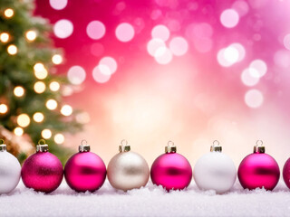 Fototapeta premium Pink and White Christmas Ornaments on Snow