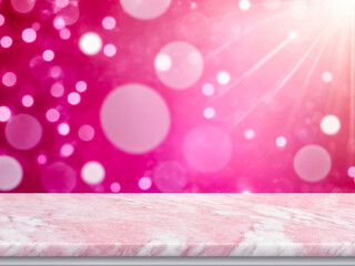 Pink Marble Tabletop with Bokeh Background