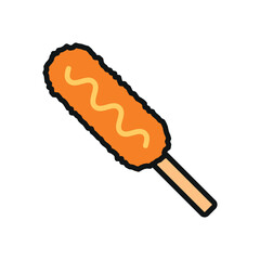 Corn Dog Food Icon features a fun and appetizing design, perfect for representing snack stands, fast food, or carnival treats
