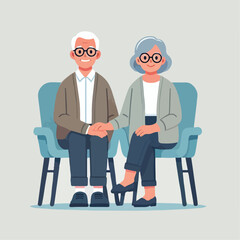 vector image of grandfather and grandmother sitting on chairs