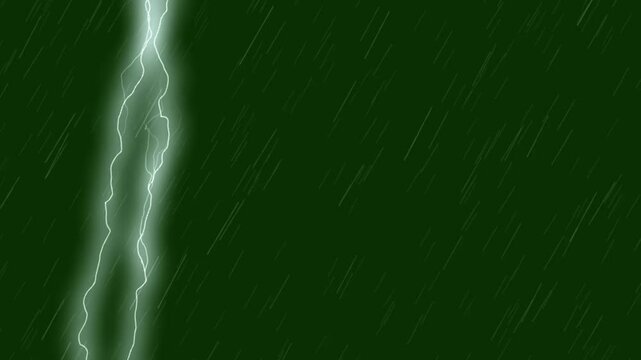 thunder lighting effect animation on green screen background with heavy rain. electric thunderstorm lightning strike effect, light storm, lightning thunder storm., 