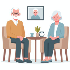 vector image of grandfather and grandmother sitting on chairs