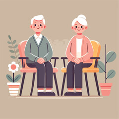 vector image of grandfather and grandmother sitting on chairs
