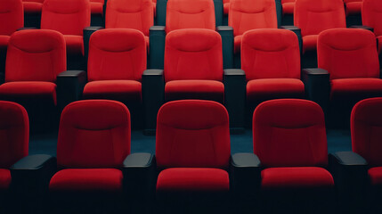 Fototapeta premium Movie theater empty auditorium with red seats, Modern cinema and red chair