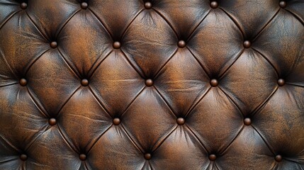 Naklejka premium Textured Old Brown Leather Background with Elegant Tufted Design