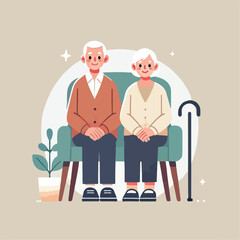 vector image of grandfather and grandmother sitting on chairs