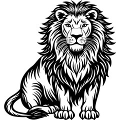 Asian Lion Silhouette Vector Art Illustration.