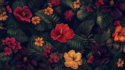 seamless pattern of exotic tropical flowers with rich and vibrant colors 