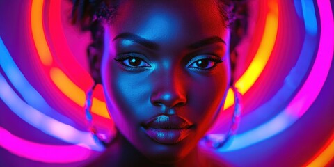 Fototapeta premium Woman's Face with Neon Lights