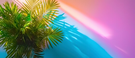 Vibrant Tropical Palm Leaves  Sunset Shadow  Pastel Background