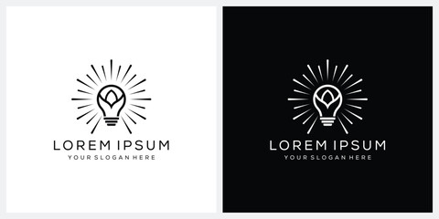 Sunlight light bulb with natural leaf logo vector graphic design
