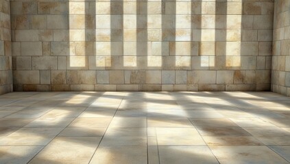 Empty Room with Windows and Light Shining Through, Creating Long Shadows on the Floor