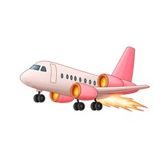 Cartoon airplane is flying with a fire trail behind it