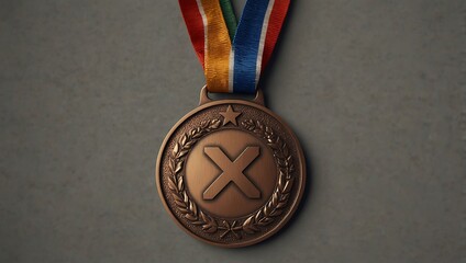 close up photo of a bronze medallion placed on a grey concrete background