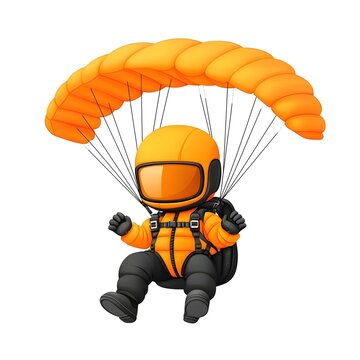 Cartoon character is flying through the air with a parachute