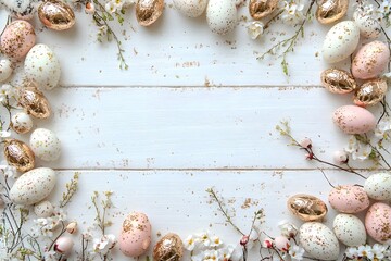 Easter border with robin's eggs and chocolate eggs with free space for text