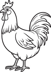 Simple black and white silhouette of a rooster, perfect for logos, illustrations, or décor. Captures the iconic red-combed bird known for its loud crowing.