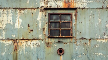 Naklejka premium Weathered Rusty Wall with Textures and Vintage Window Frame
