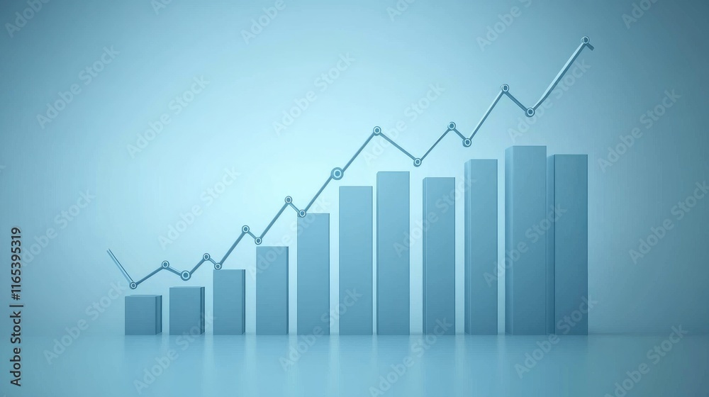 Poster abstract financial graph with multiple lines and data points on a blue background, illustrating busi