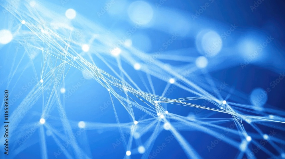 Poster abstract financial graph with multiple lines and data points on a blue background, illustrating busi