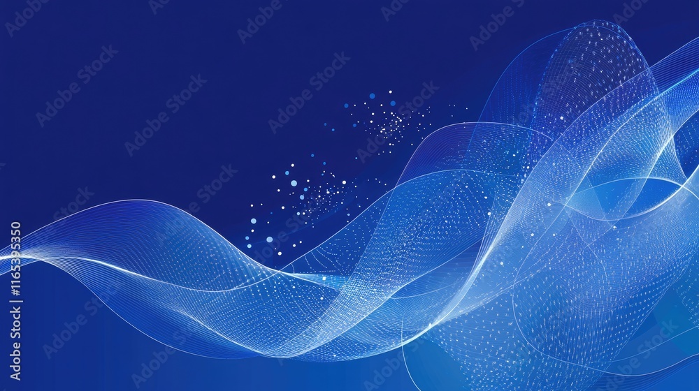 Poster abstract financial graph with multiple lines and data points on a blue background, illustrating busi
