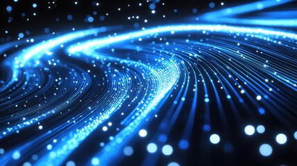 Abstract line graph with glowing lines and data points on a blue and black gradient background, representing business financial trends