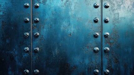 Fototapeta premium Metallic Blue Steel Background with Textured Surface and Rivets