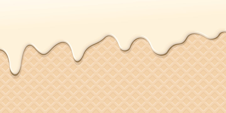 Melted vanilla ice cream drop on ice cream cone texture background graphic illustration.