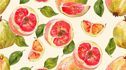Naklejka premium guava seamless pattern wallpaper