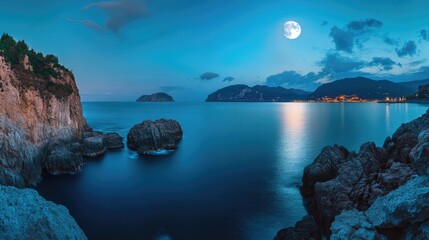 Fototapeta premium Full moon over ocean