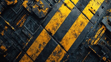 Obraz premium Grunge Yellow and Black Diagonal Stripes with Industrial Texture