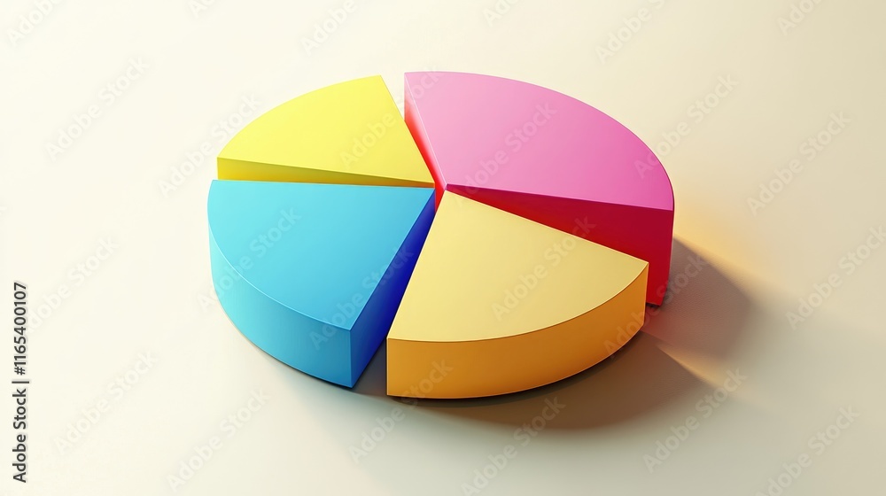 Poster a colorful d pie chart with vibrant slices emerging from a circular base, casting realistic shadows 