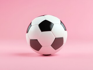A classic black and white soccer ball on a pink background.